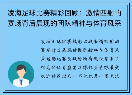 凌海足球比赛精彩回顾：激情四射的赛场背后展现的团队精神与体育风采